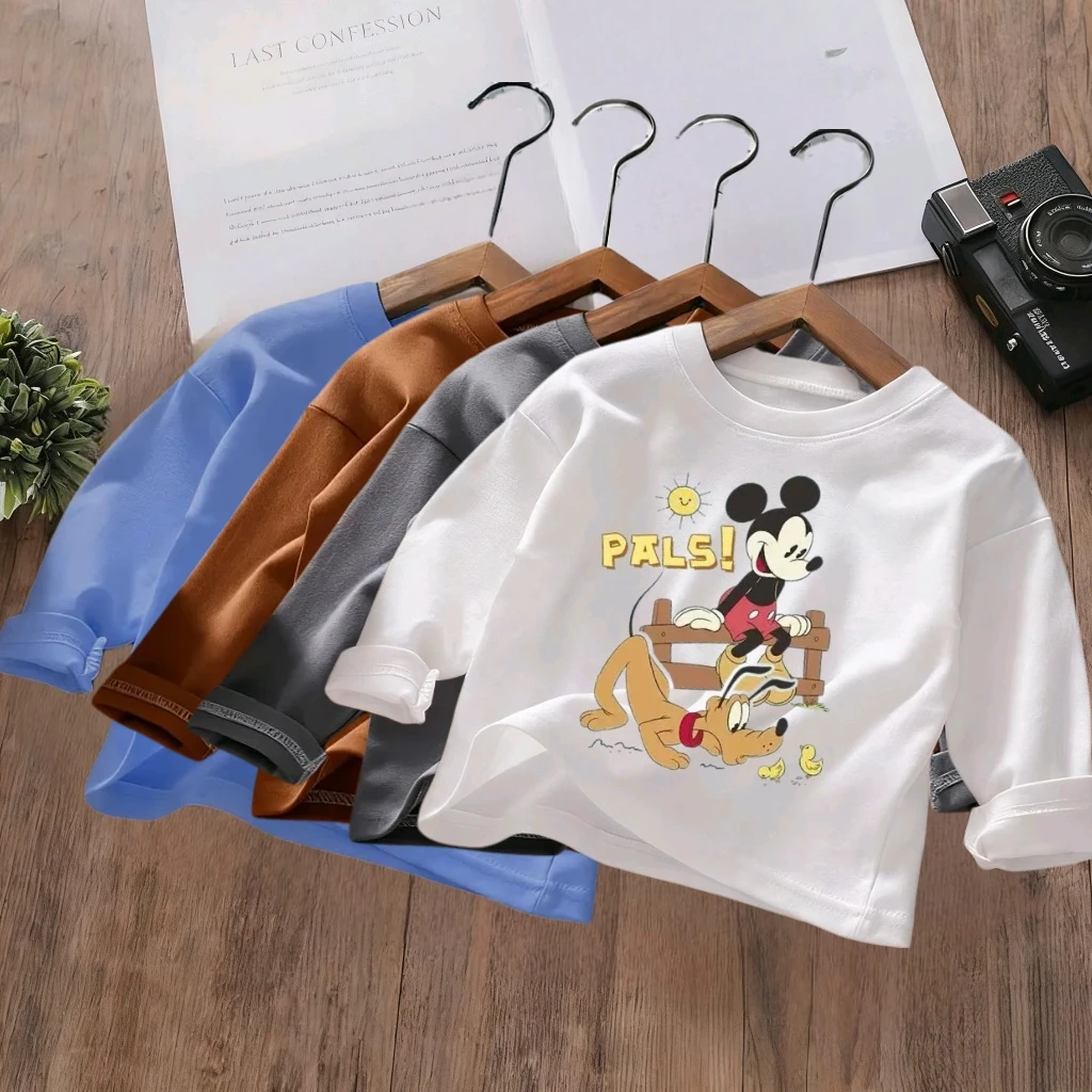 Toddler Home Clothes Mickey Mouse PALS Themed Long Sleeve Tees Multicolor Kids T Shirts With Dog Prints For Boys Girls Clothing