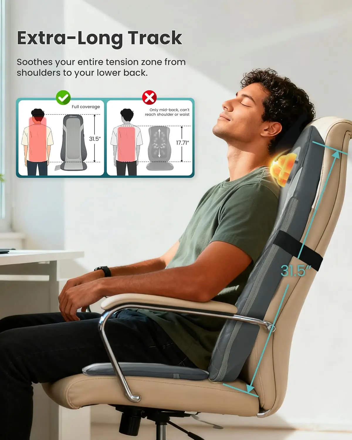 Snailax Shiatsu Back Massager with Heat,Full Back Massager for Pain Relief Deep Tissue,Longer Massage Chair Pad,Back Kneading Sh