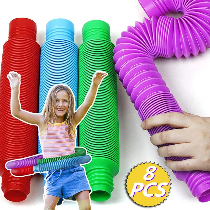 

8 pcs Pop tube sensory toy Color stretch tube Corrugated diy expansion tube decompression decompression decompression toy