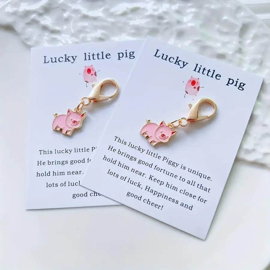1/5/10/20/50/100pcs Lucky Pig Keychain with Closed Card - Cartoon Animal Print, Personalized Metal And Paper, Unique Friendship