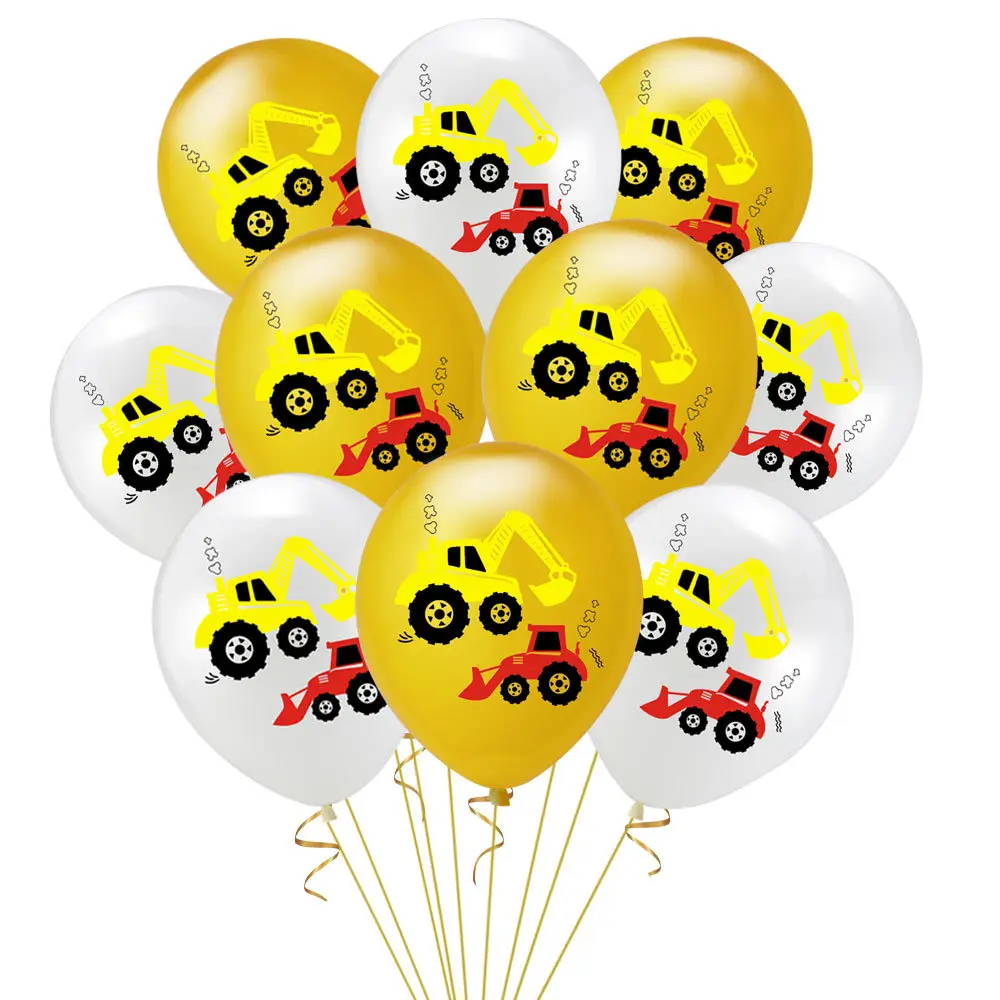 10Pcs Construction Tractor Theme Excavator Balloons Racing Cars Balloon Firefighter Cars Balloons Set Boys Birthday Globlos