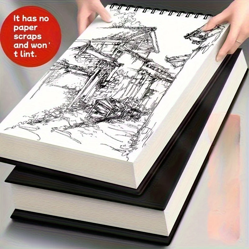 4pcs sheets of A6-sized artist sketchbook, spiral-bound, thickened acid-free paper, hand-drawn notebook, oil painting materials