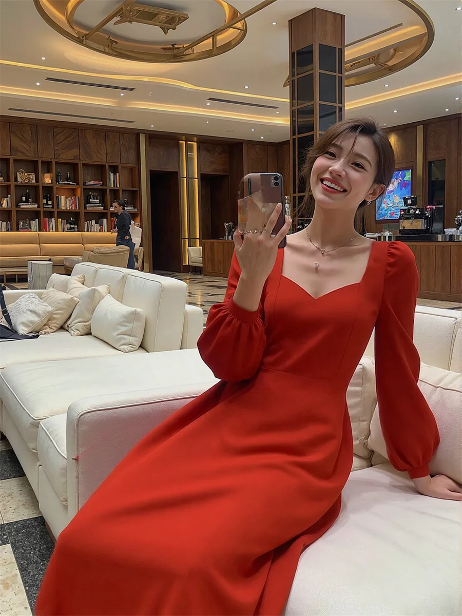 فستان نسائي لخريف 2025 بأكمام واسعة منتصف العجل بلون سادة Cottagecore Fairycore جماليات جمالية أدبية بوهو بوهيمية #6