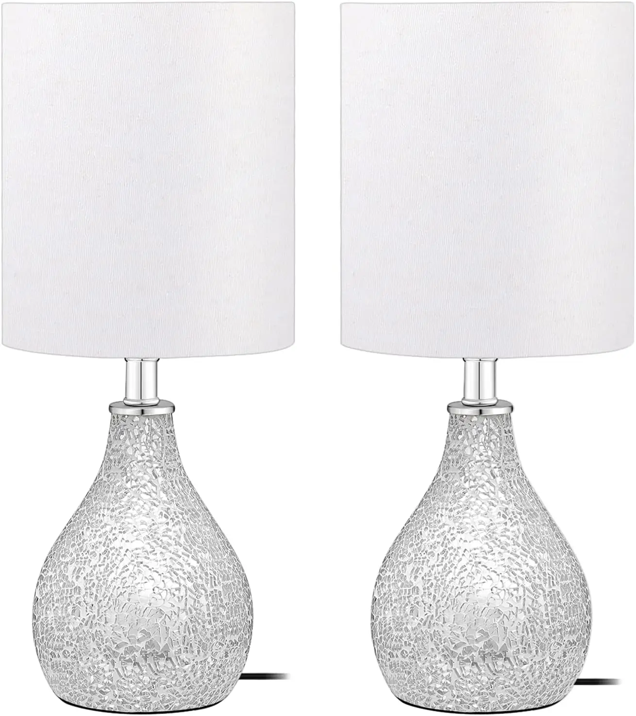 Juego de 2 lámparas de mesa de cristal mosaico con diseño de calabaza plateada y espejo moderno, 17,5' para dormitorio, sala de estar, escritorio de oficina