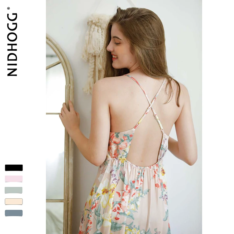 Summer 2009 Sexy Spaghetti Strap Sleepwear Women Sleeveless Sleeping Dress Classic Flower Printing Night Gown Europe Nightwear