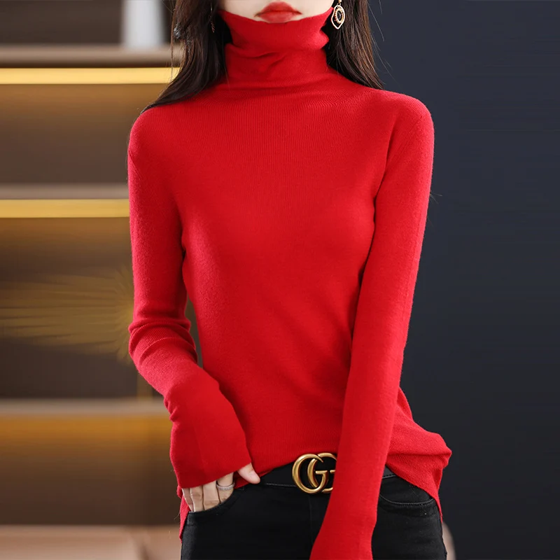 2023 Spring Women\'s Wool Knitted Pullovers High Elastic Cashmere Sweater Lady\'s Grade Up Soft Warm Slim Jumper Thin Tops Autumn