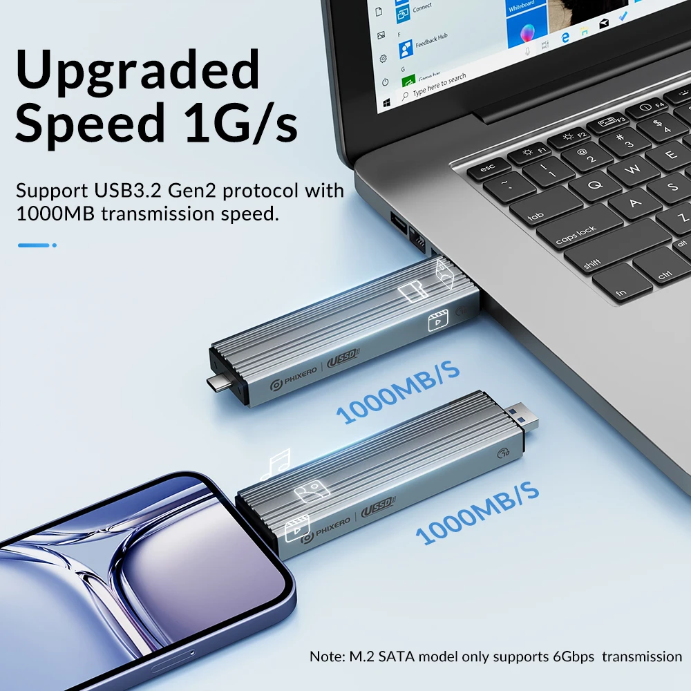 PHIXERO Dual protocs M.2 NVME NGFF SATA Enclosure USB A Type C SSD custodia per disco rigido HD esterno M2 Gen2 Storage Box per Laptop