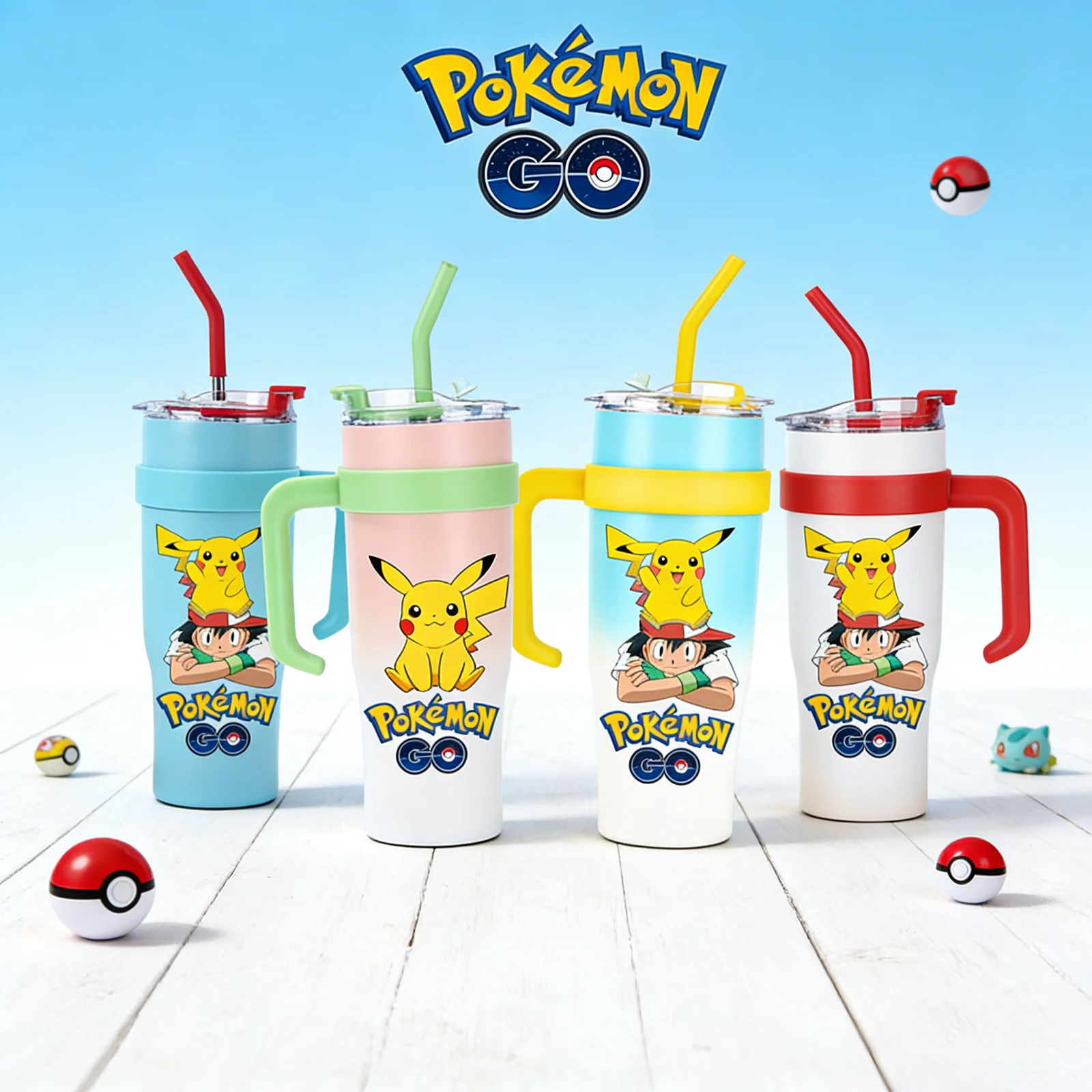 

40ozPokémon GO Pikachu Stainless Steel Tumbler with Handle Straw Insulated Travel Cup for Kids & Adults Cute Pokémon Drinkware
