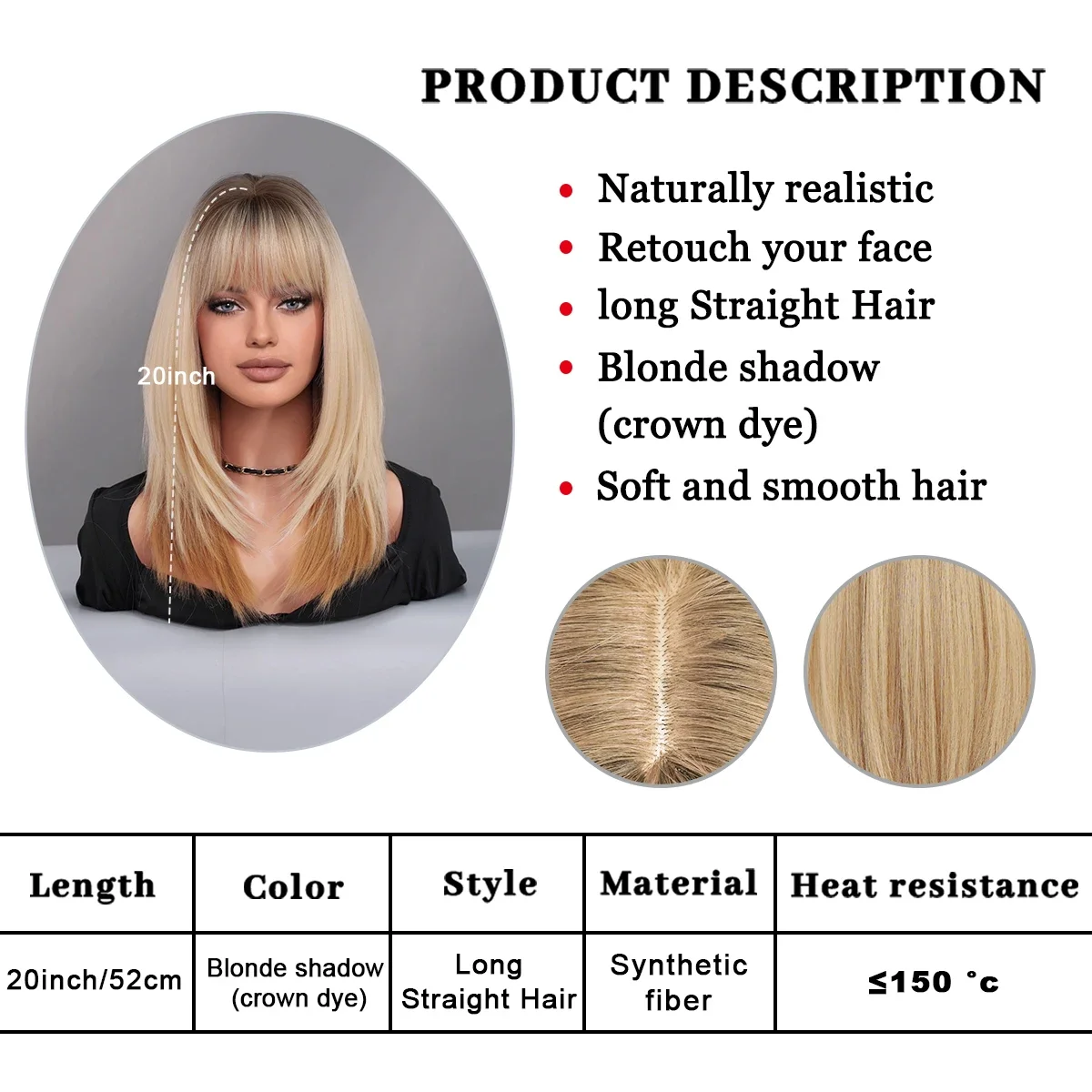 PARK YUN Length Ombre Blonde Wig for Women Christmas Costume Cosplay High Density Synthetic Layered Straight Hair Wig with Bangs