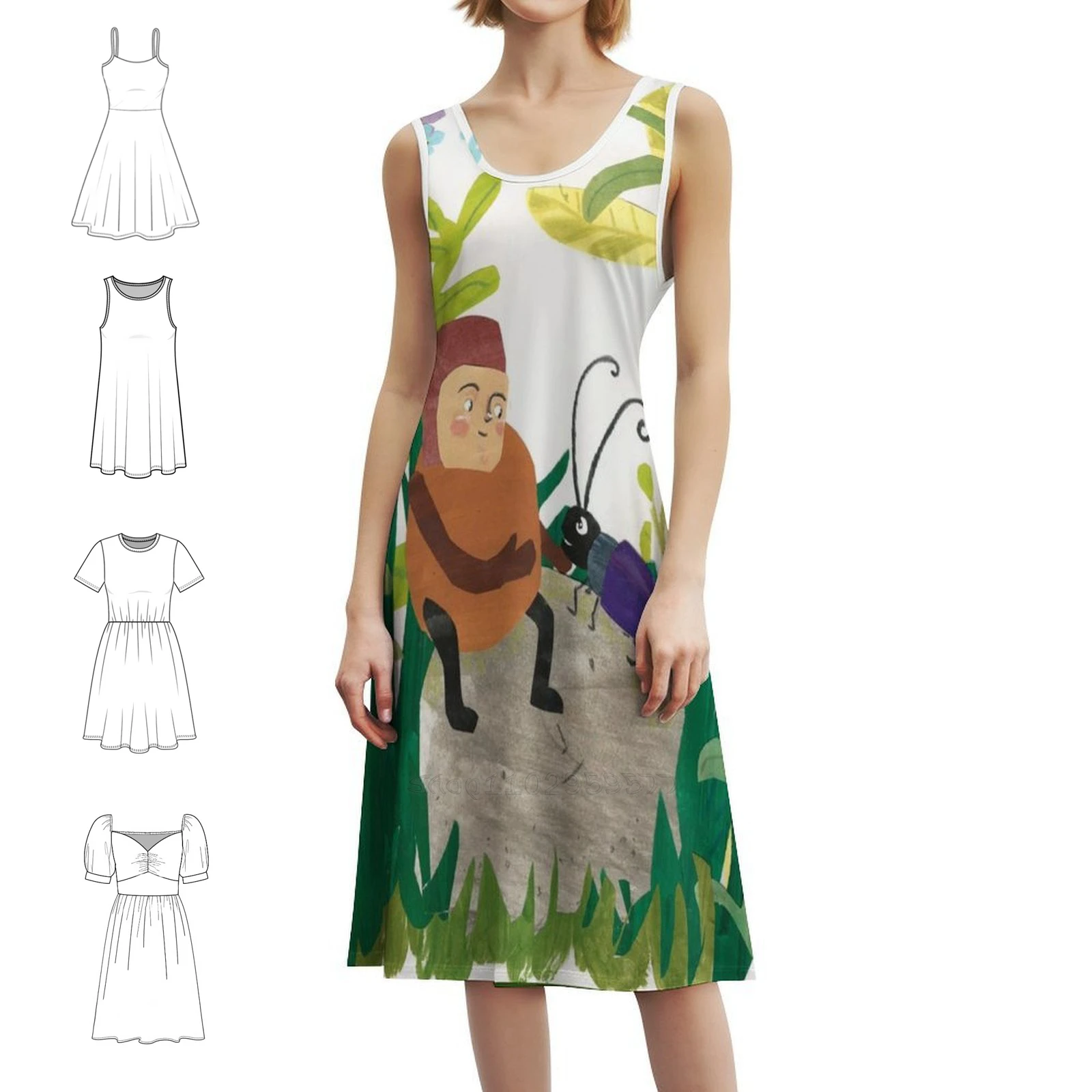 فستان كاجوال على الطراز الكوري من Forever Friends للنساء فساتين بسيطة يومية للمكتب للسيدات جنوم حكاية خرافية خنفساء الشعبية