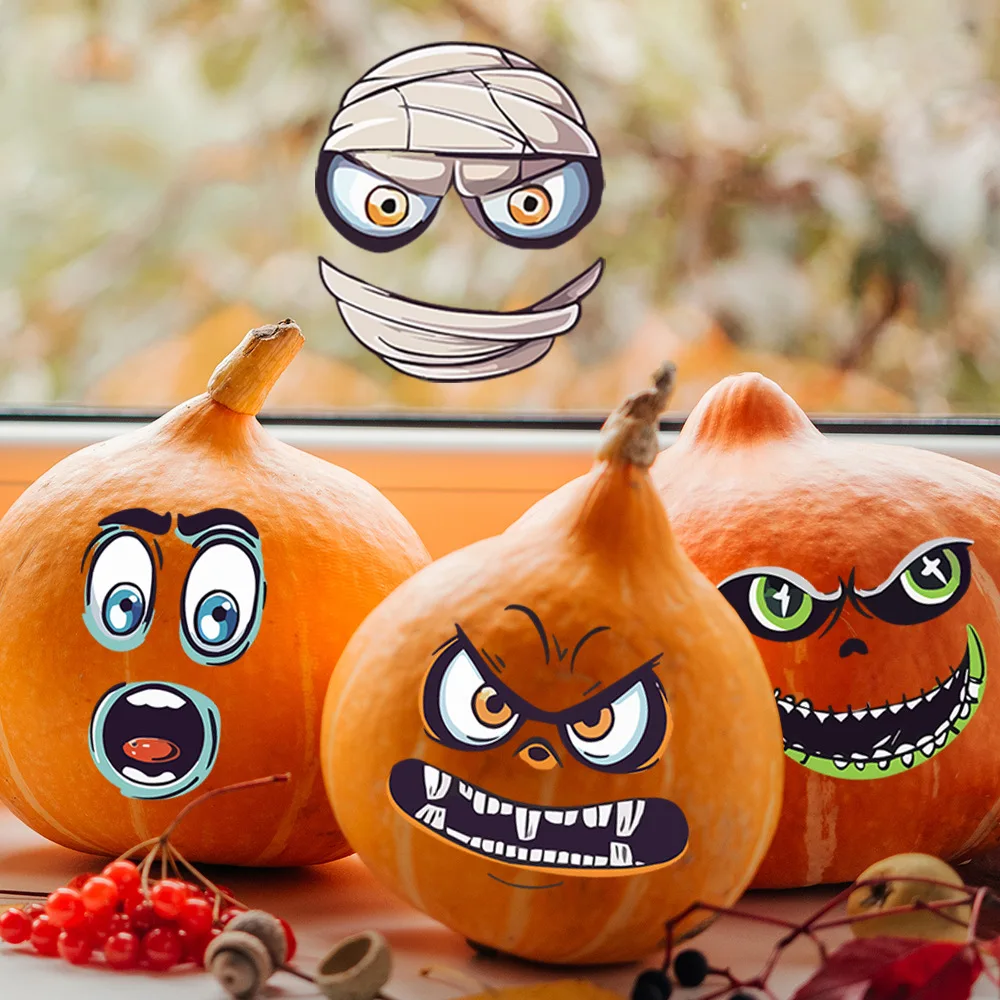 Fun‑Spooky Assorted Monster Facial Wall Sticker Removable PVC Skeleton Ghost Decal for Window Door Pumpkin Halloween Decoration