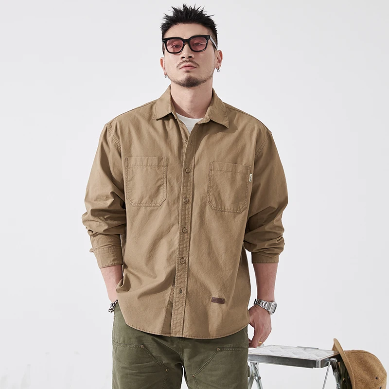 

Men's Long Sve irt American Sle Spring Summer Thin Outerwear Trendy Brand Heavy Du Workwear Top Quali Faionable
