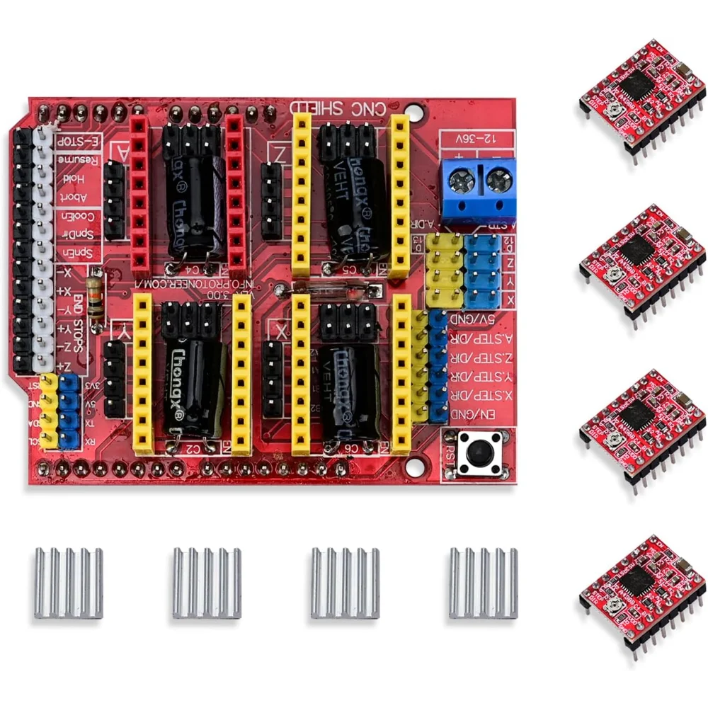 

Плата расширения Arduino CNC Shield V3.0 с драйвером шагового двигателя A4988 для 3D-принтера гравера. Для робототехники и роботизированной руки