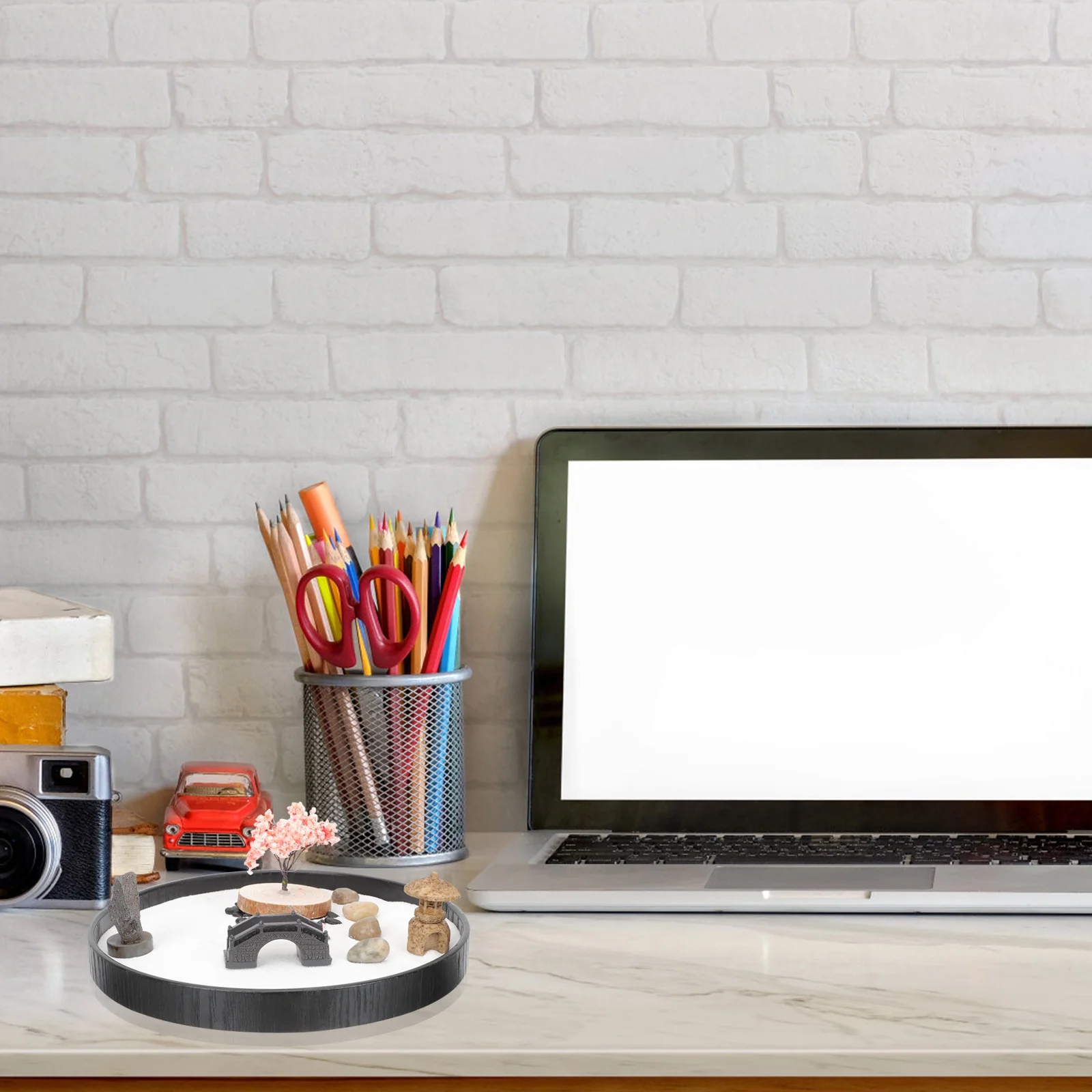 1 Zestaw Miniaturowego Ogrodu Zen na Biurko, Stół z Piaskiem, Dekoracja Artystyczna, Miniatura do Medytacji w Pomieszczeniach, Ozdoba na Biurko, Piaskownica, Dekoracja Domowa