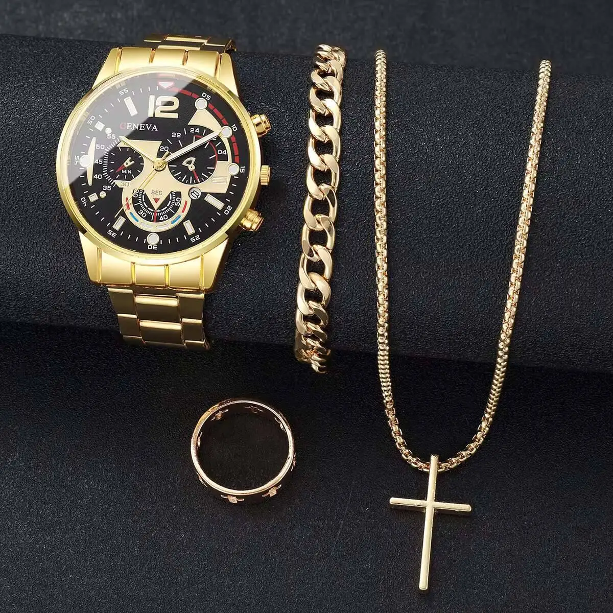 8 개/대 패션 남자 비즈니스 시계 럭셔리 캘린더 쿼츠 시계 남자 시계 쥬얼리 세트 Reloj Hombre (상자 제외)