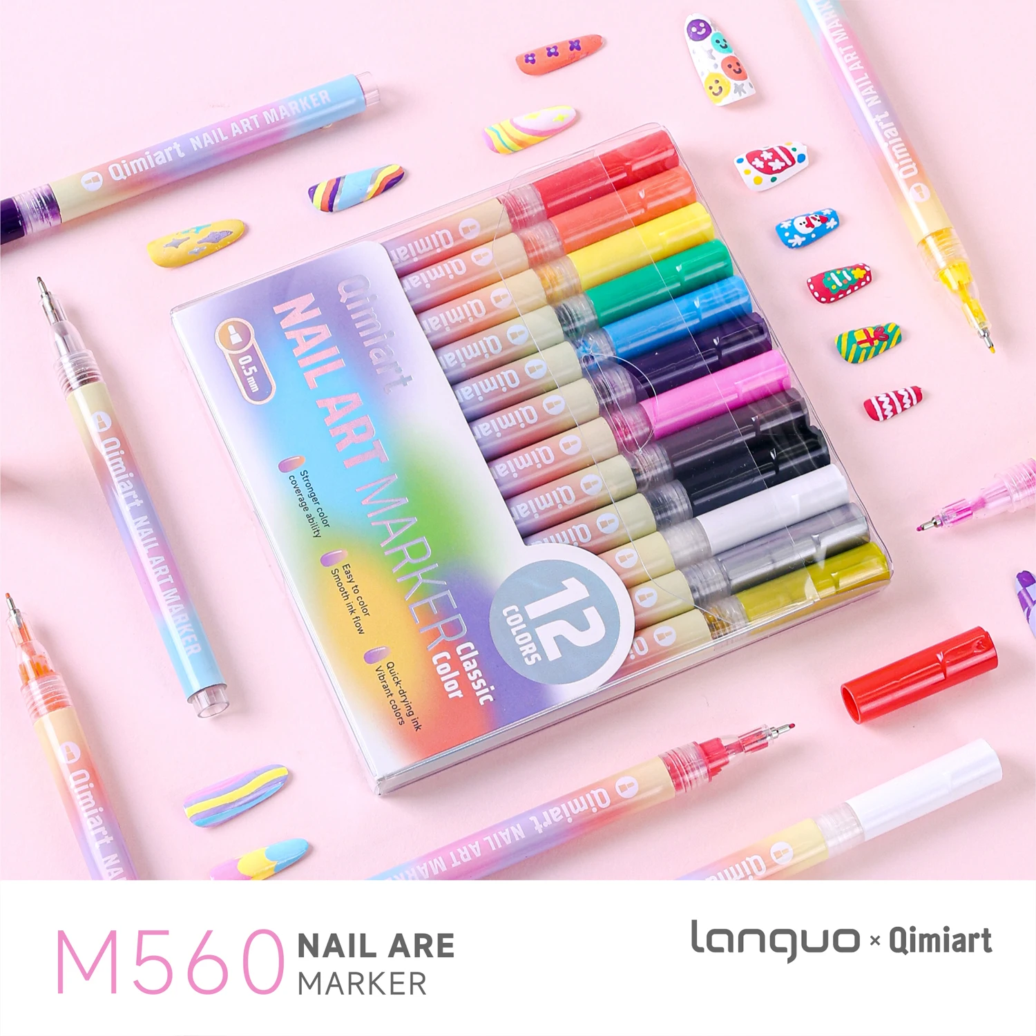 

Languo×Qimiart M560 12-цветный 0. Ультратонкая ручка для дизайна ногтей 5 мм, система контроля потока чернил клапанного типа для равномерного потока чернил, быстросохнущие и насыщенные цвета для нанесения одним движением, подходят для различных материалов
