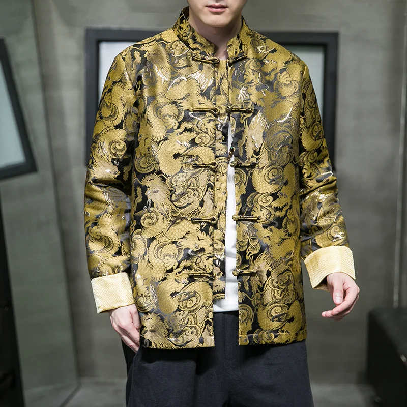 New Chinese Style Stand Collar Jacket Men's Hanfu Top Vintage Oriental Casual Coat