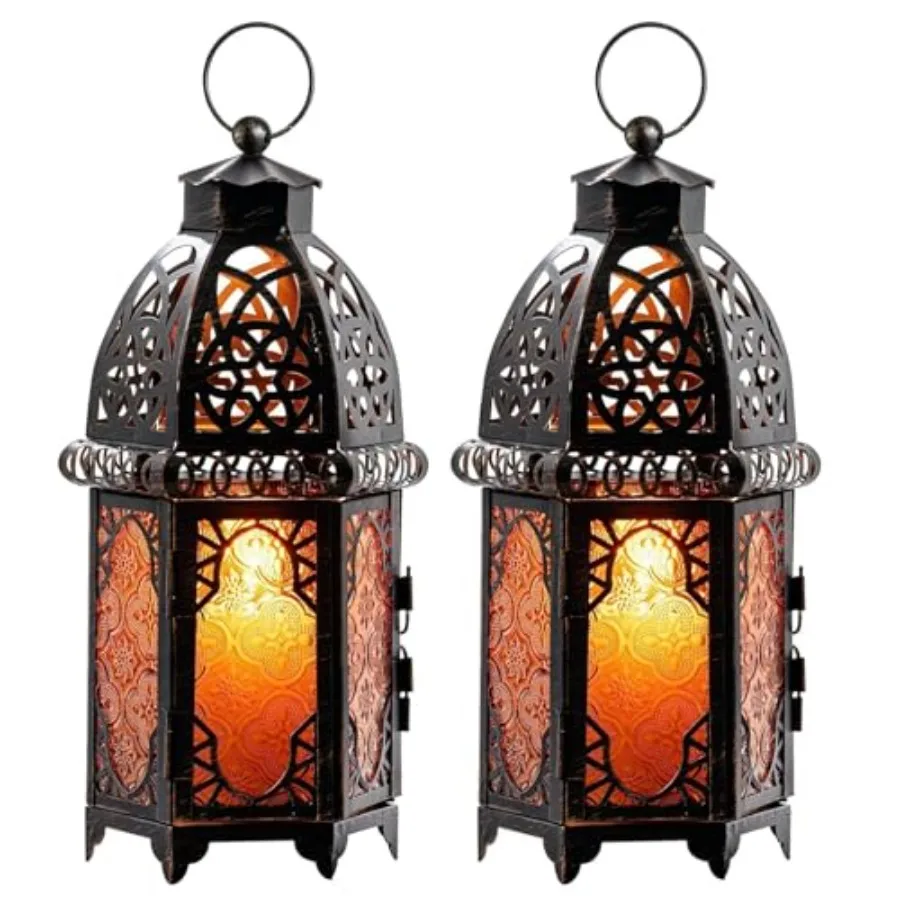 Set of Vintage Decorative Moroccan Candle Lantern.8'' Metal HangingandTabletop Lantern Candle Holder Decor Christmas Decoration