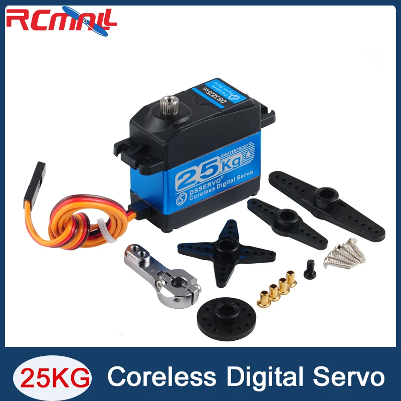 DS3225 Digital Servo Coreless Motor Waterproof IP67 Steel Gear 25KG with 25T Servo Arm 180/270 Degrees for 1/8 1/10 Scale RC Car