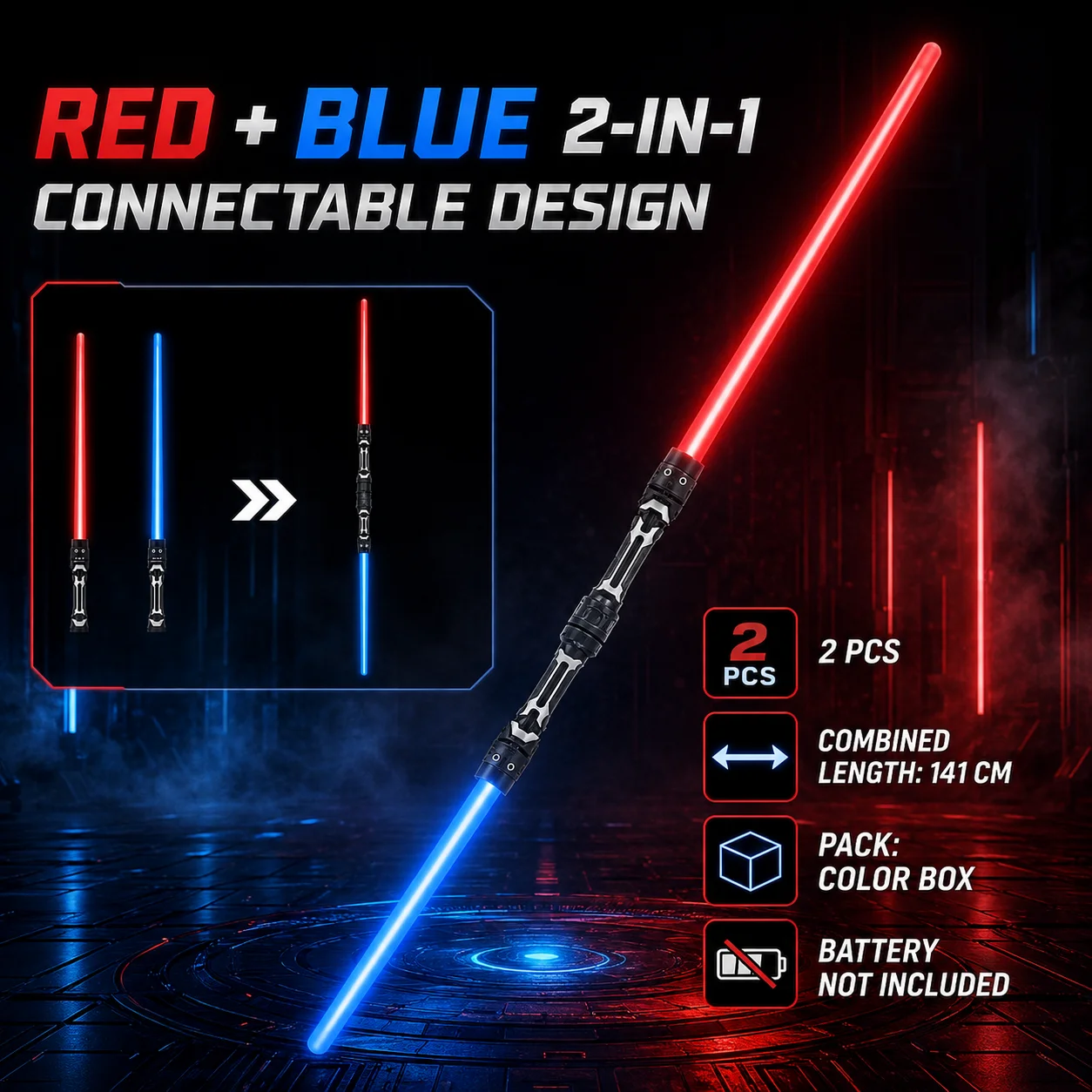 Colorful Glowing Sword Toy - Red And Blue Dual Seven-Colored Swords Single And Dual Modes Available for Kids' Entertainment