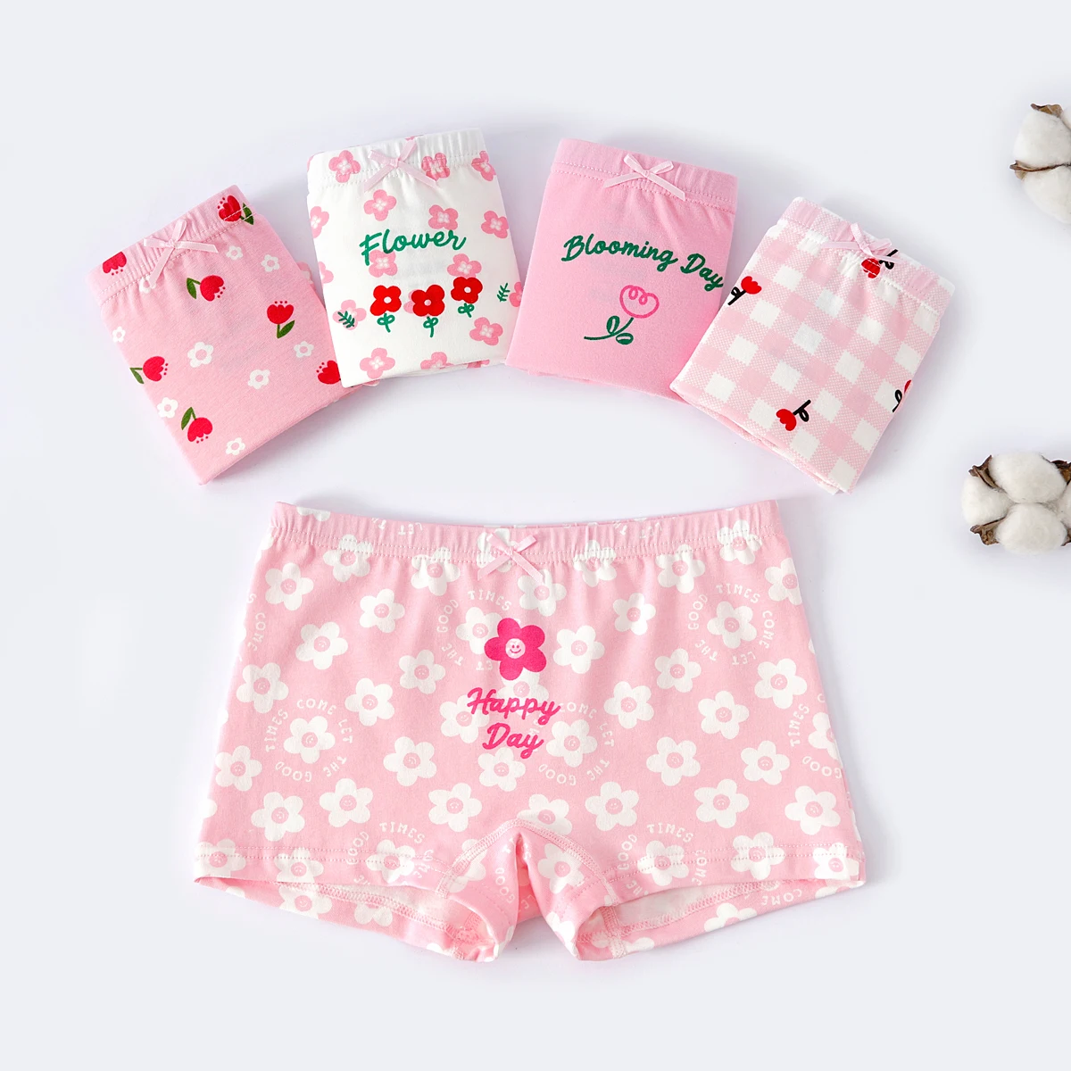 Calções de cueca infantil Cartoon, Shorts de algodão feminino, Pacote 5