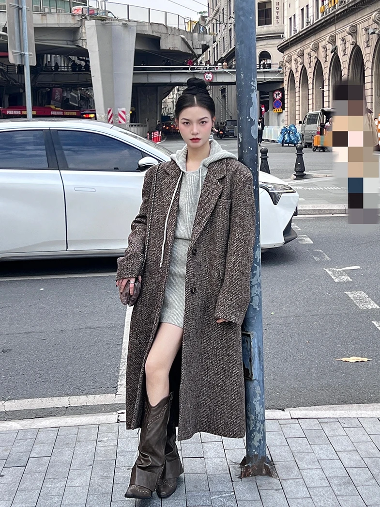 

Jiangwa Large Cotton Woolen Coat Women's Winter Mixed Color Mid-Length Suit Jaet 2023 Simple High-End Feeling Coat