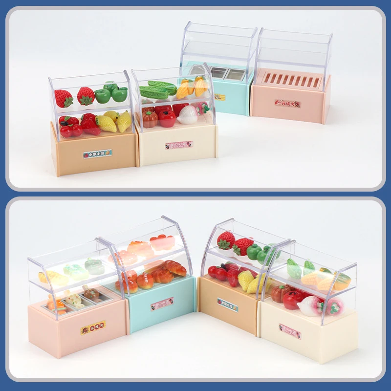 1/12 Dollhouse Mini Supermarket Convenience Store Display Rack Cabinet Model Dollhouse Micro Scene Ornament Kid Pretend Play Toy