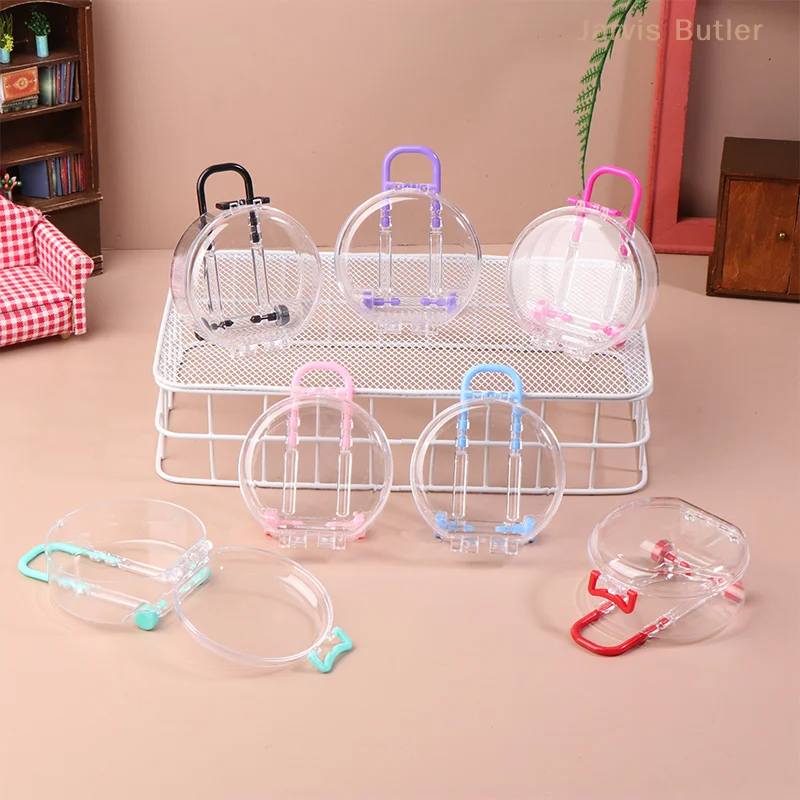 6Pcs Mini Transparent Round Trolley Case Doll Suitcase Dolls House Trunk Small Clutch Ornaments Dollhouse Decoration Toys