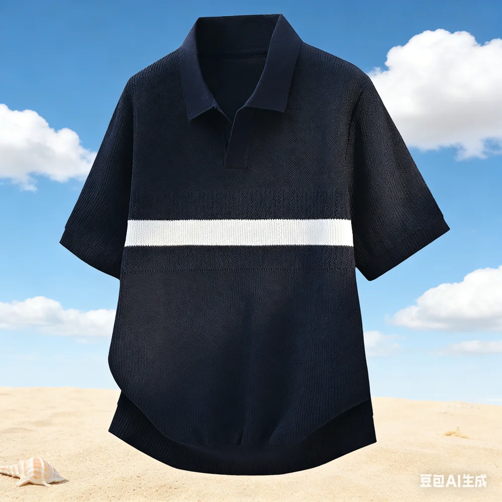 2026 Summer Personalized Knitted Short-Sleeved Sweater with Collar Polo T-shirt - Spring/Summer Fashion Style Comfortable Men's