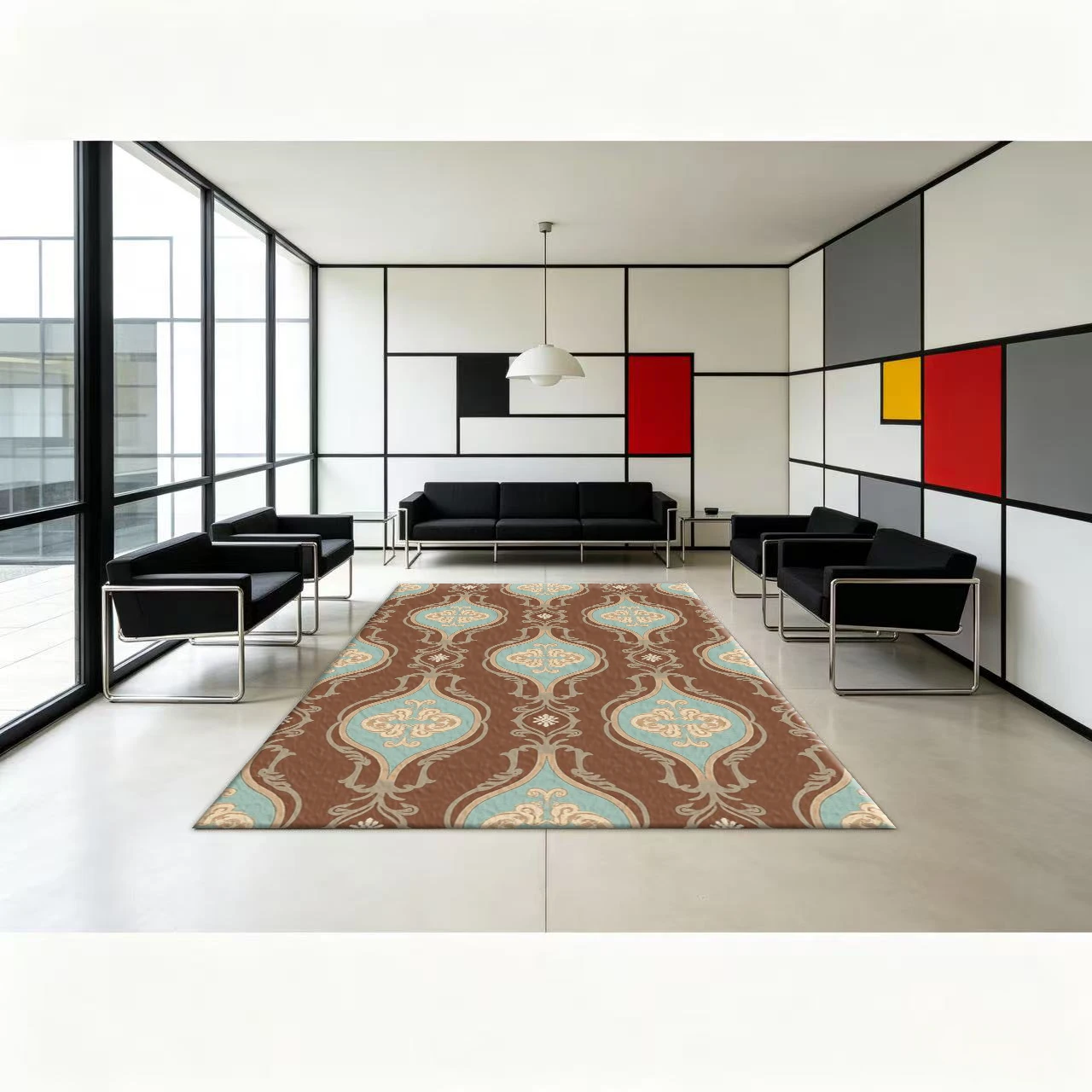 Printed Rug Abstract - พรมปูพื้นลายเรขาคณิตแบบนามธรรมทันสมัย พิมพ์ลายศิลปะสีสันสดใส สำหรับตกแต่งบ้าน ห้องนั่งเล่น และห้องรับประทานอาหาร