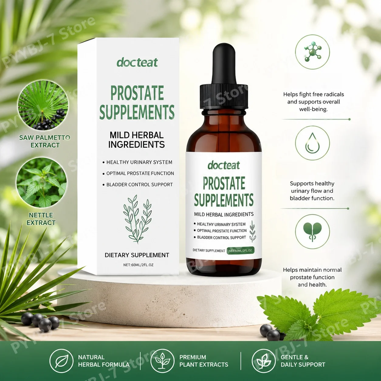 

Men’s Herbal Liquid Drops with Saw Palmetto, Pumpkin Seed & Stinging Nettle, Plant Extract Daily Support, 60ml