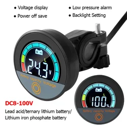 DC8-100V voltmetro digitale rotondo capacità della batteria Monitor LCD schermo a colori piombo-acido litio LiFePO4 12V 24V 48V 72V voltmetro