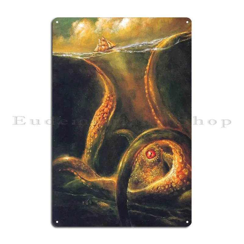 Beware The Kraken Metal Plaque Poster Pub Plaques Club Cave Design Tin Sign Poster