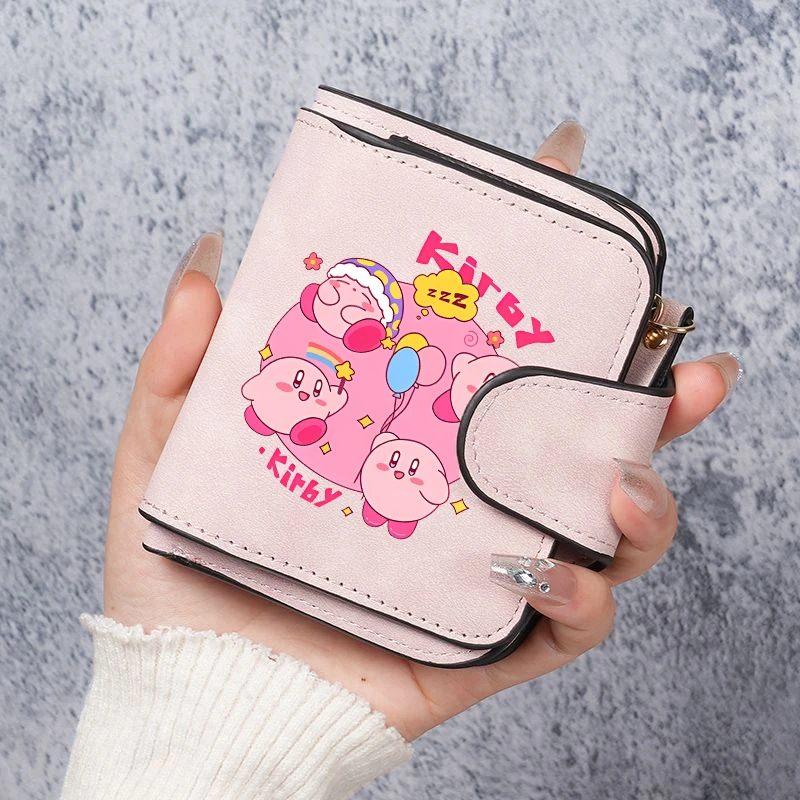 Kirbys Short Wallet Women Folding Wallets Female Card Bag Cartoon Money Bag Girl Cute Coin Purse Portable Credit Card Holder view 3