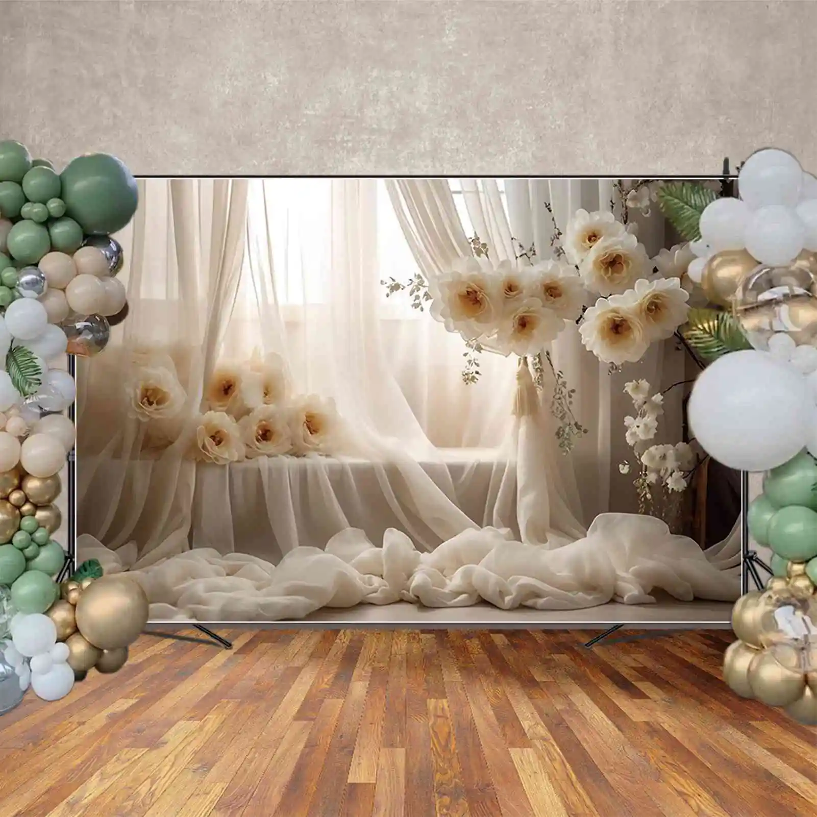 MOON.QG Flower Curtain Bohemian Style Backdrops Birthday Portrait Wedding Backgrounds Party Decoration Photozone Props