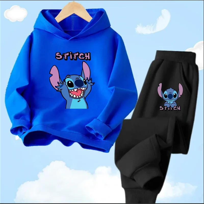 Com capuz e calças Stitch para crianças, capuz casual para meninos e meninas, presente de aniversário, moda, novo, 3-14, 2022