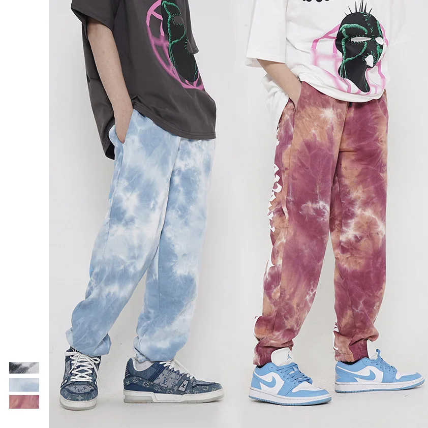 

2023 New Tie Dye Fashion Brand Leggings Men's Cotton High Street Casual Sports Versatile Elastic Waistband Crop Pants