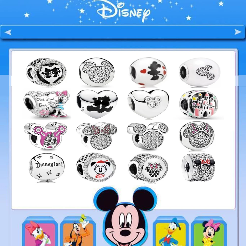 

New 925 Silver Miniso Disney Mickey Bracelet Beaded Pendants Charms Beads Fit Original Bracelet DIY Jewelry For Women