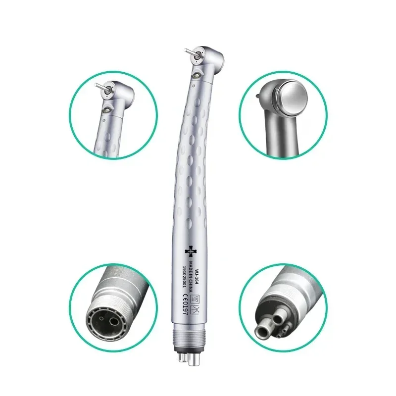 Integrated LED E-Generator Dental Air Handpiece: Ceramic bearing，Standard Head, 2/4 Holes, Push Button, 3 Water Spray, Low Noise