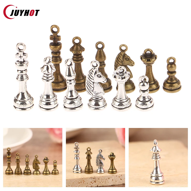 6 buah/set jimat Ksatria catur Uskup pion liontin antik antik perunggu Tibet antik DIY untuk aksesori perhiasan buatan tangan