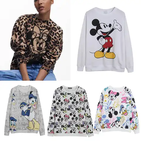 European and American fashion new hoodie cartoon print loose round neck top T-shirt casual versatile thin velvet