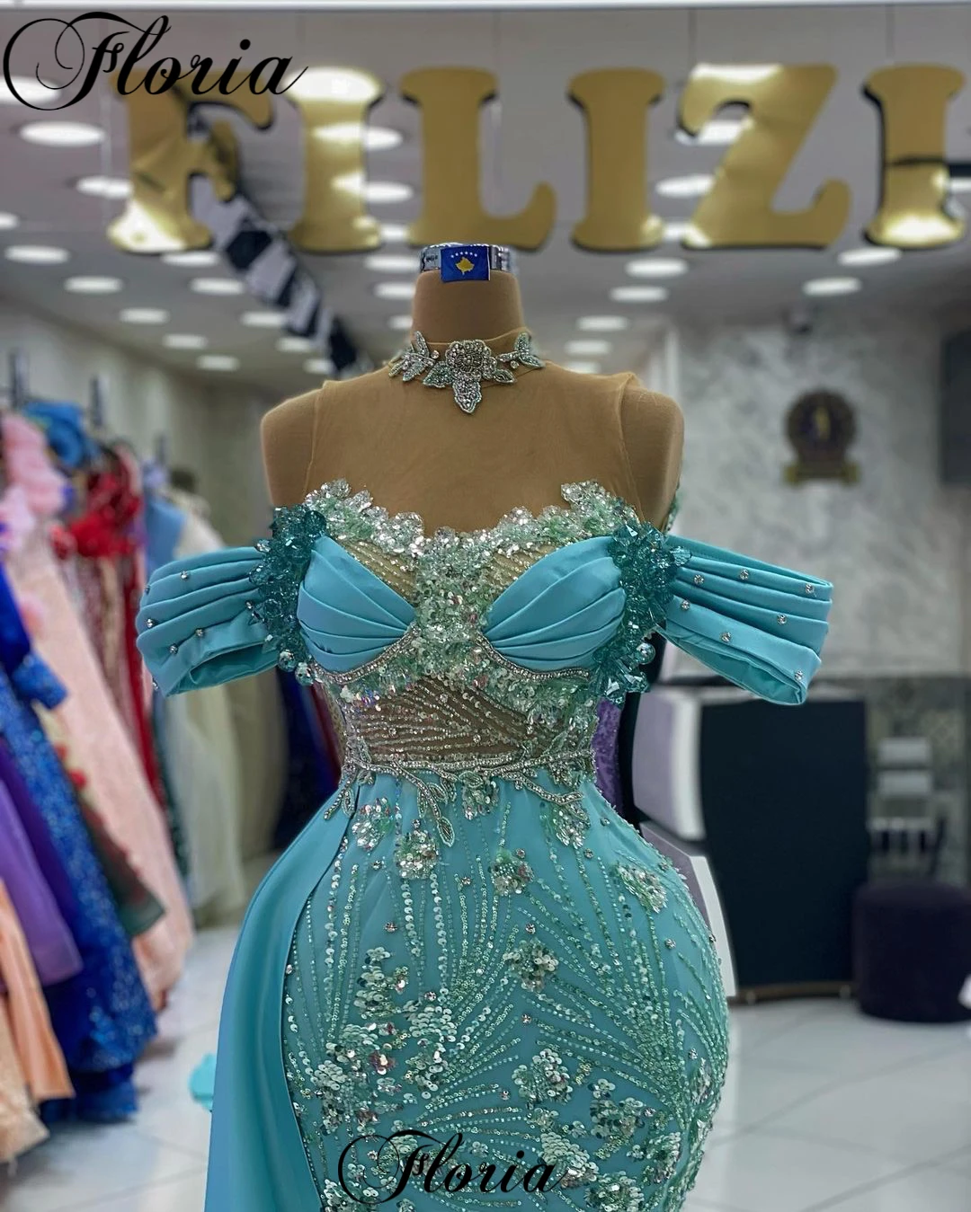 Sky Blue Beaded Celebrity Dresses Mermaid Off Shoulder Elegant Red Carpet Runway Dresses Vestidos Para Mujer Evening Gowns