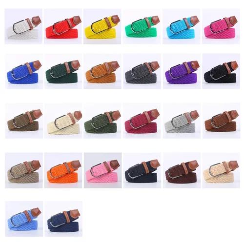 Imagen 2 del producto Nuevo cinturón de lona para hombre y mujer, cinturón tejido informal elástico de alta calidad, cinturones con hebilla de aguja para hombre y mujer, 107/120/130cm