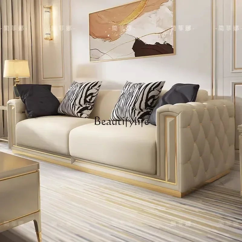 

American leather sofa combination light luxury creative simple small apartment solid wood sofa