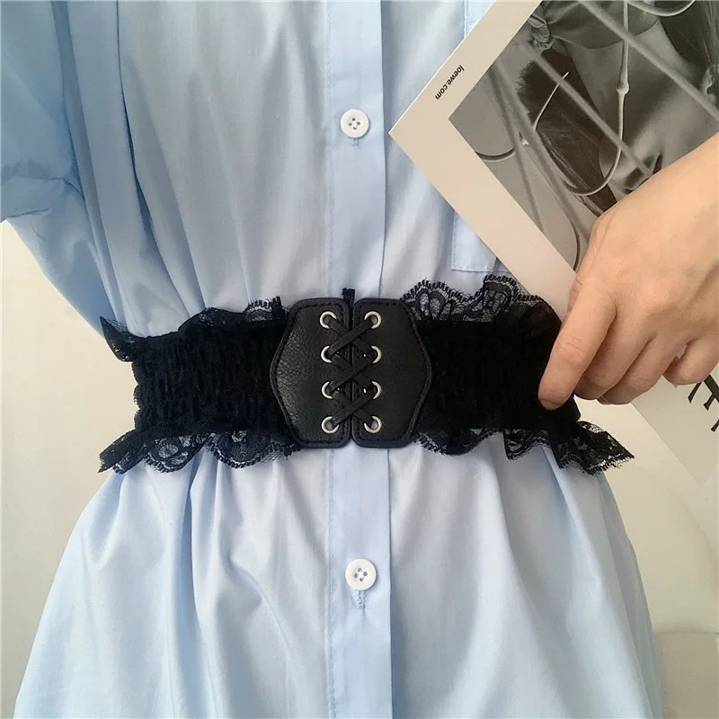 

Lace PU Wide Corset Female Self Tie Cinch Waistband Belt Women Wedding Dress Slimming Elastic Waist Band Accessories