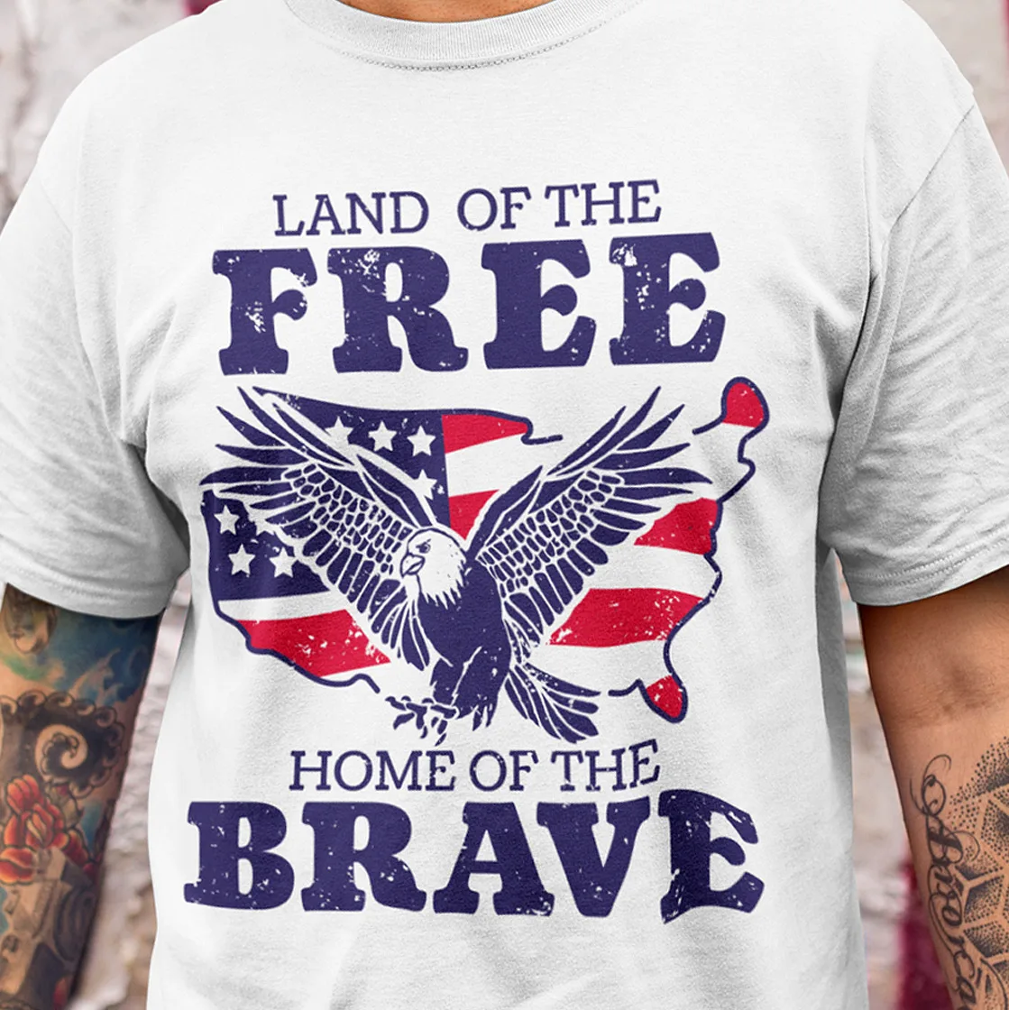 

Land Of The Home Brave Eagle USA Flag Americ T Shirt 4th July Tee