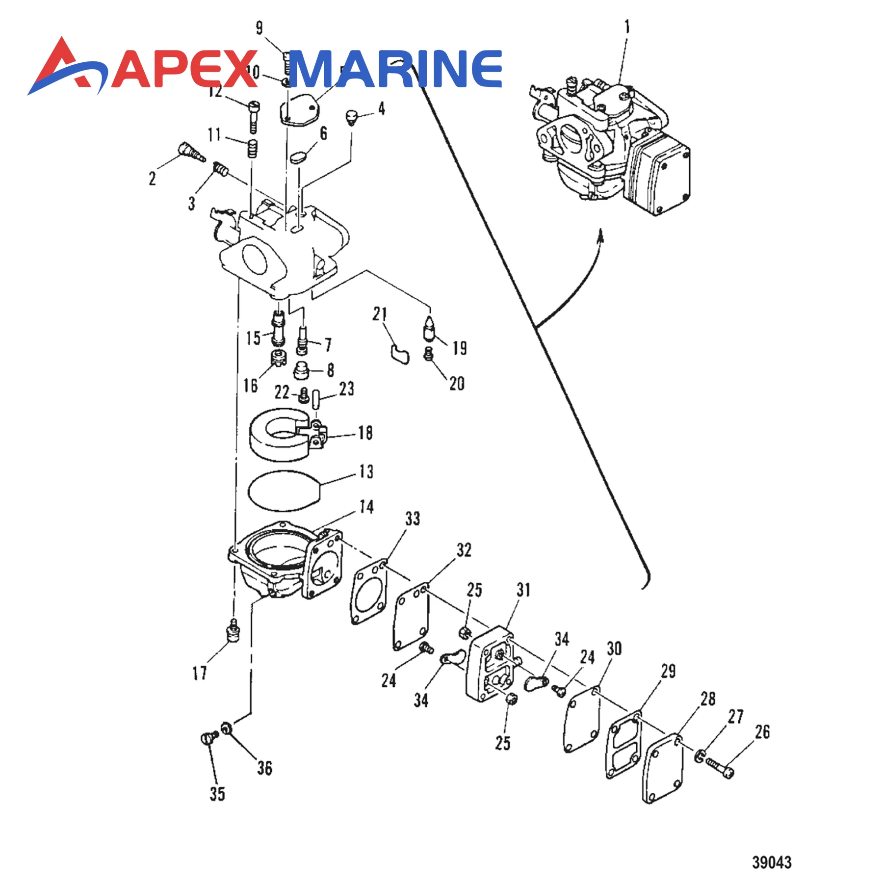 11502M Bootsmotor-Vergaser-Umbausatz, passend für Mercury Mariner Außenbordmotor 2-Takt 6 8 PS Ersatzteile Sierra 18-7765