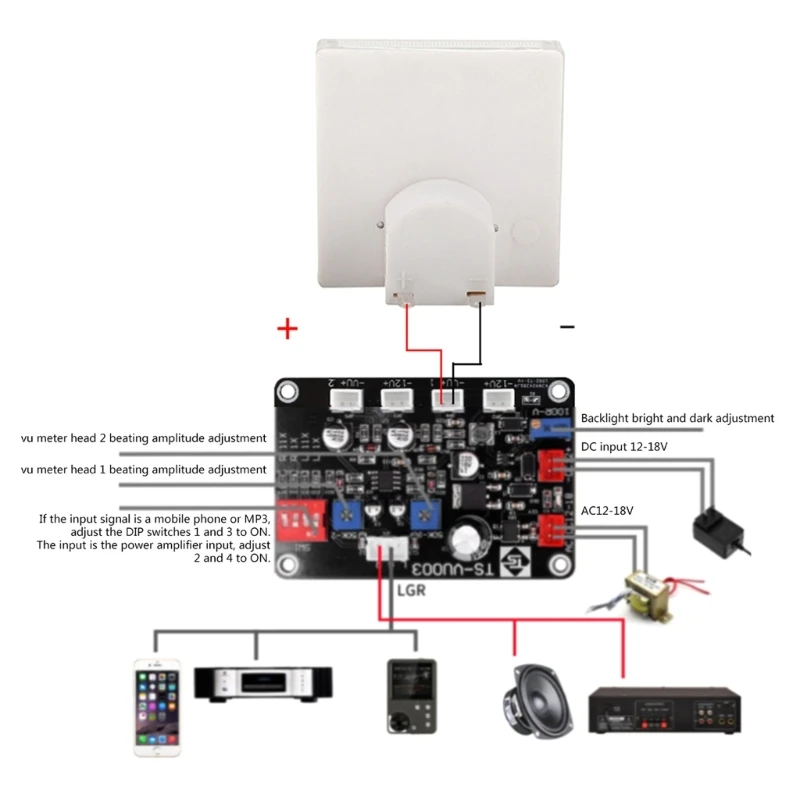 Imagem -02 - Medidor vu Compacto com Luz Amarela Alta Precisão Amplificador de Potência Nível de Áudio db Cabeçalho Durável para Diy