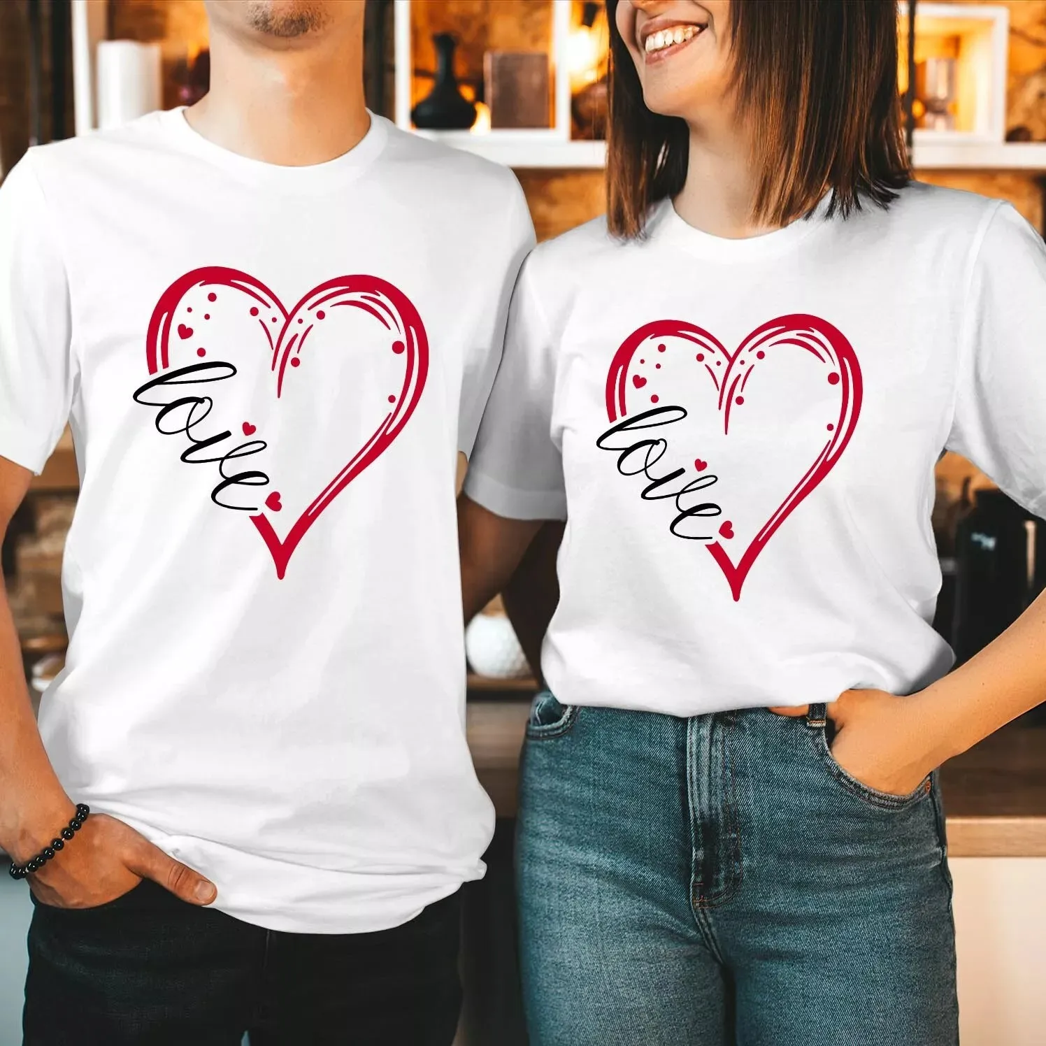 Heart Love Valentine Tops Couple Matching Valentine's Day T Shirt  Light up Christmas season outfits with T-Shirts