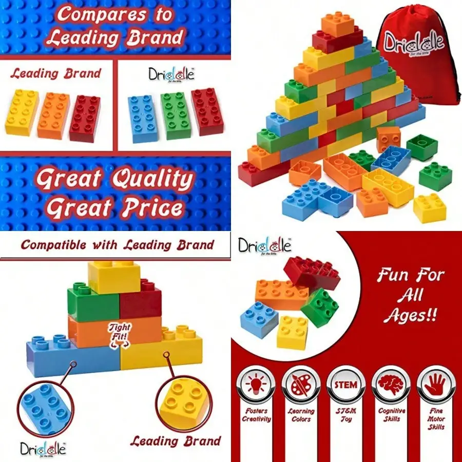 

50Pcs Big Building Blocks, Classic Large Bricks Compatible with Major Brands STEM Toy